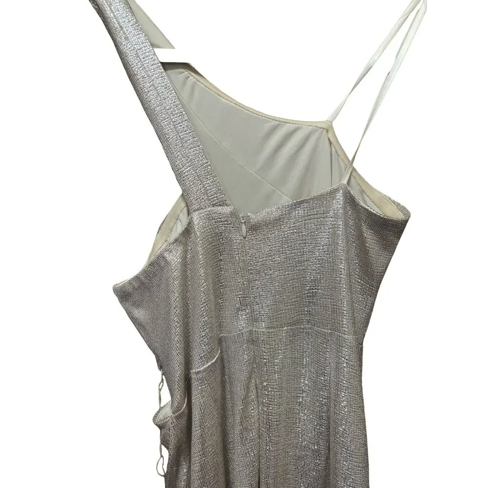 Aidan Mattox Metallic One Shoulder Gown Formal Slit Dress Size 8 NWT